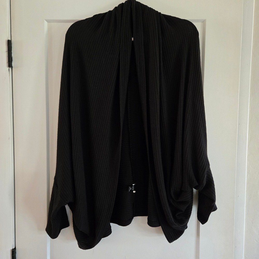 Emery Rose Sweater Womens XXL Black Ribbed Open Front Cardigan Shawl Collar - Picture 4 of 8